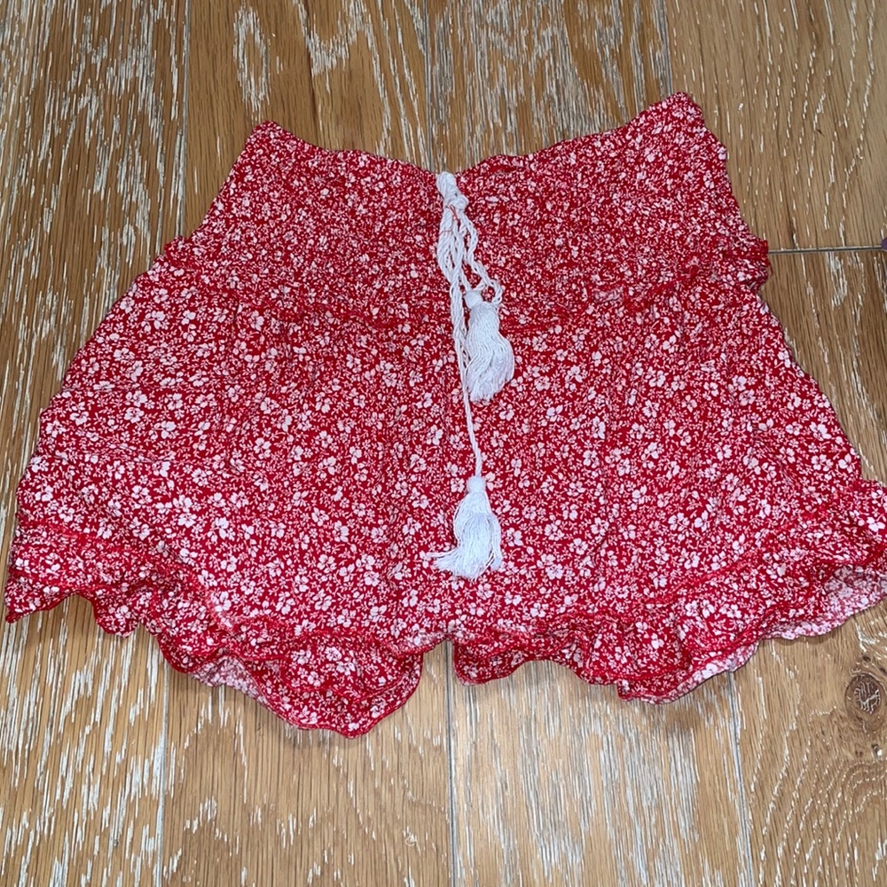 Red Floral Mini Skirt Coverup (Small)